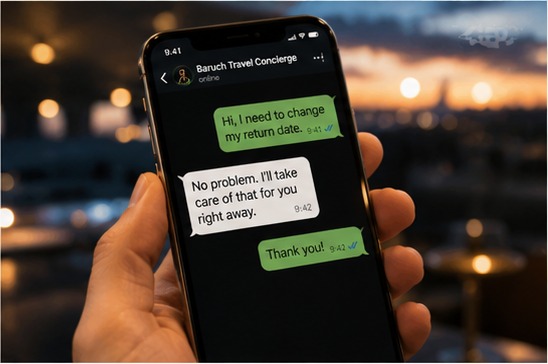 Traveler receiving direct assistance on a mobile phone
